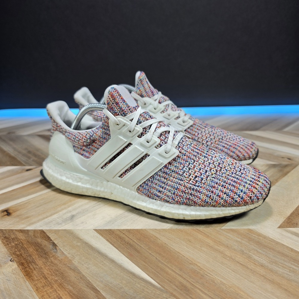 Adidas UltraBoost 4.0 Men's 9 White Rainbow Running Shoes CM8111 Primeknit Knit